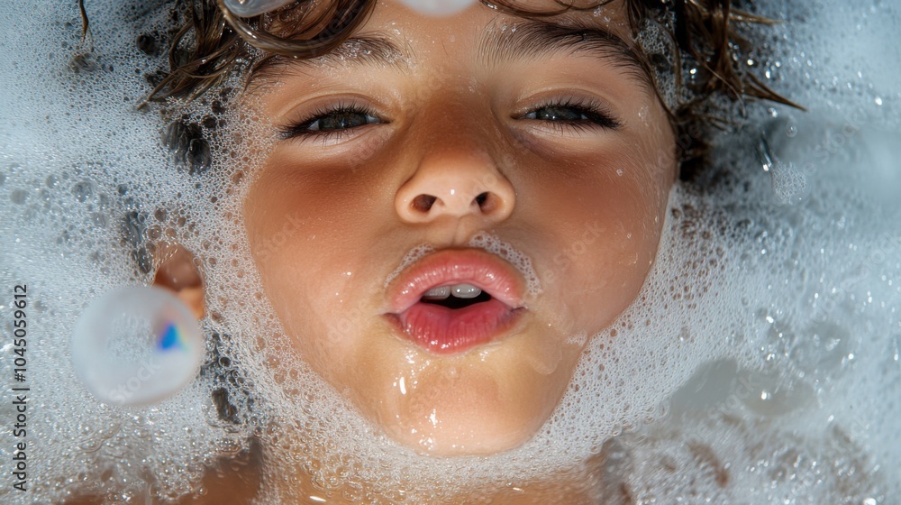 Fröhlicher Badespaß mit Kind in Schaumblasen – Stockfoto für Eltern-, Wellness- und Kinderbetreuungsmarketing Fröhlicher Badespaß mit Kind in Schaumblasen – Stockfoto für Eltern-, Wellness- und Kinderbetreuungsmarketing
