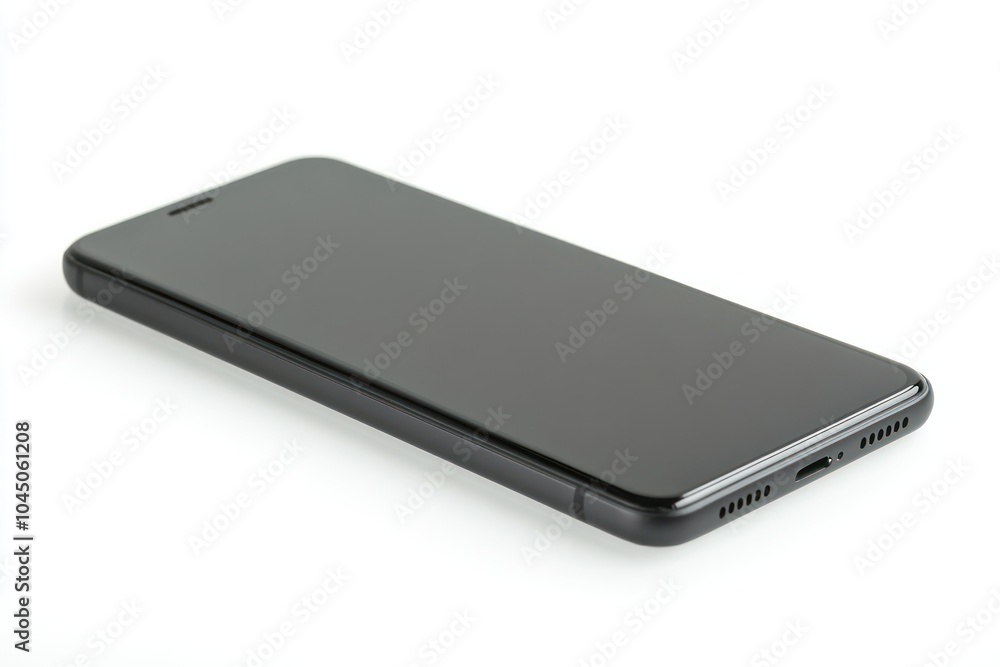Sleek Black Smartphone on White Surface Sleek Black Smartphone on White Surface