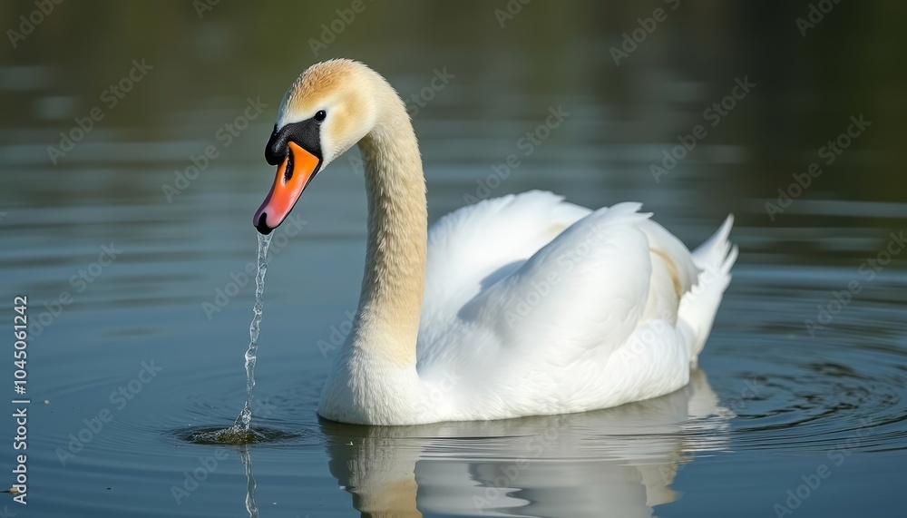 Fototapeta premium Swan gracefully gliding on serene water