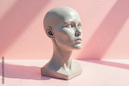 Graceful Female Head Statue on Pink Background
