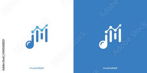 Music Chart Logo. Music and Statistics Graph Growth with Minimalist Style. Music Note Logo, Icon, Symbol, Vector, Design Inspiration.