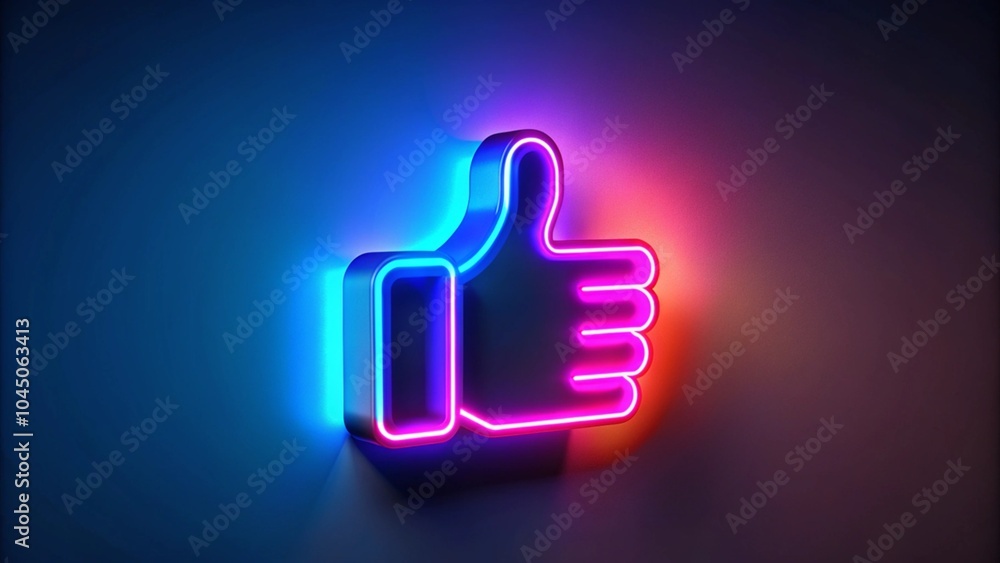 Neon-style 3D thumbs-up icon glowing in blue and purple, ideal for modern app interfaces and digital content