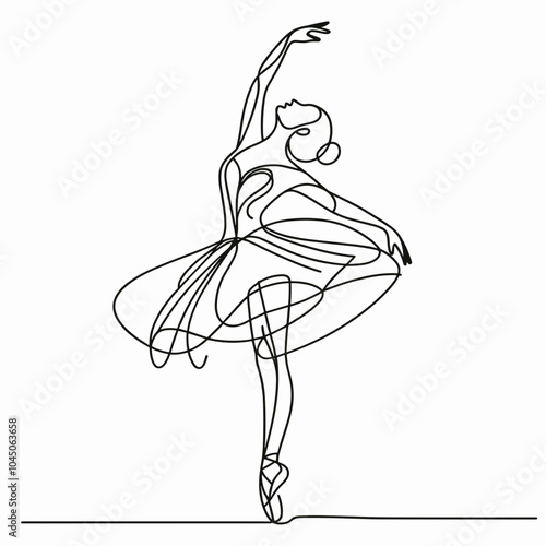 Stylized drawing of a ballerina dancing, graceful and elegant mood, line art, vector art, copy space