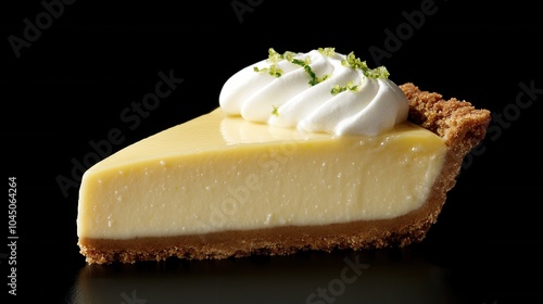 Erfrischendes Stück Limettenkuchen auf schwarzem Hintergrund für kulinarisches Design photo