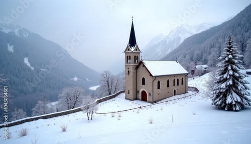  Snowy serenity A church nestled in the mountains