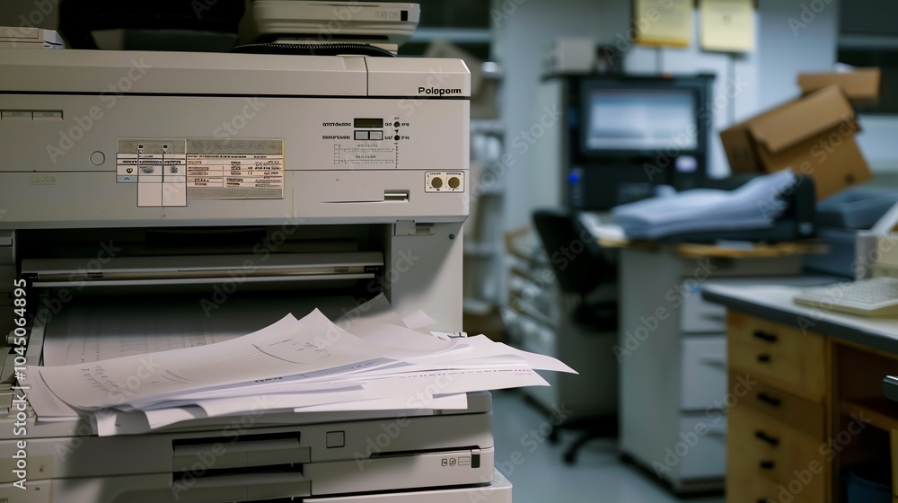A copier with a ream of paper ready to be loaded A copier with a ream of paper ready to be loaded