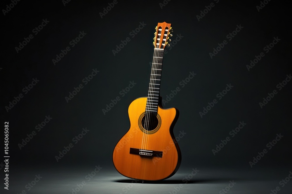 Naklejka premium Classic Acoustic Guitar on Dark Background