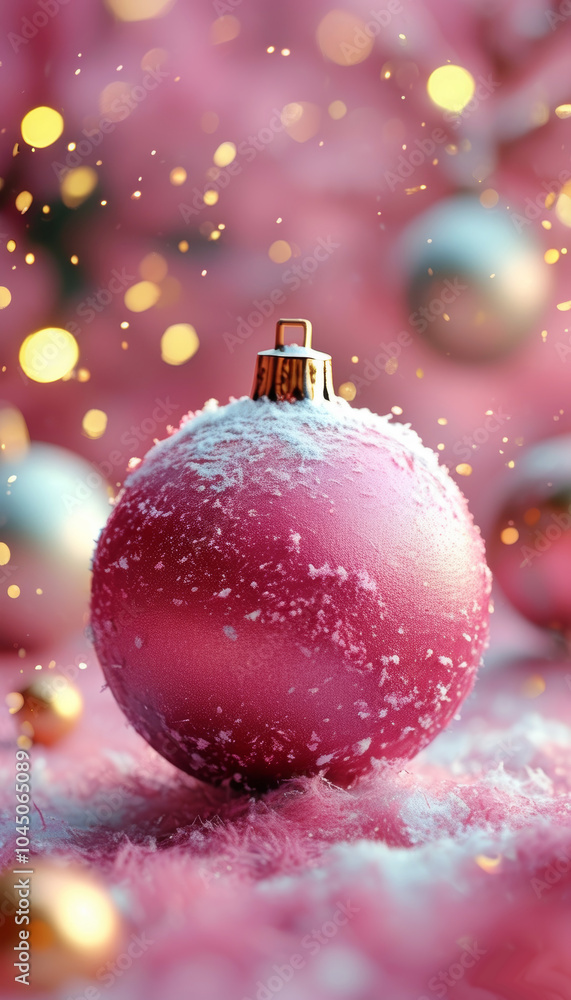 Fototapeta premium pink Christmas ball on snow