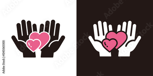 大小2つのハートを持つ両手のアイコンセット＿シルエット＿手のひら