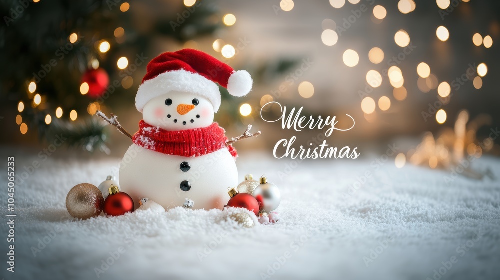 Fototapeta premium Merry Christmas and Happy New Year web banner design with snowman.