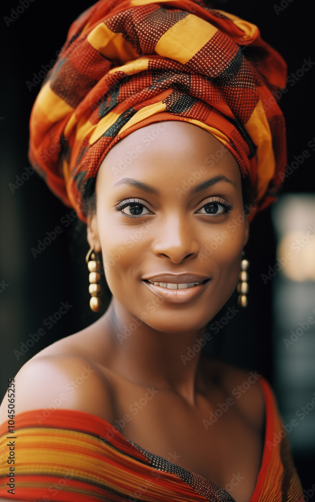 Portrait of a Beautiful African Woman in Authentic Headwrap and Minimalist Style. Black woman. Black history. African American. Elegant beauty girl Portrait of a Beautiful African Woman in Authentic Headwrap and Minimalist Style. Black woman. Black history. African American. Elegant beauty girl