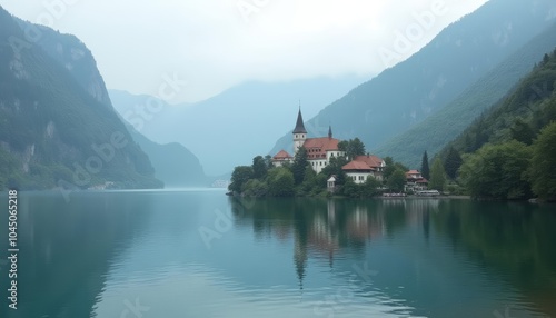 Wallpaper Mural  Tranquil lakeside village nestled amidst natures grandeur Torontodigital.ca