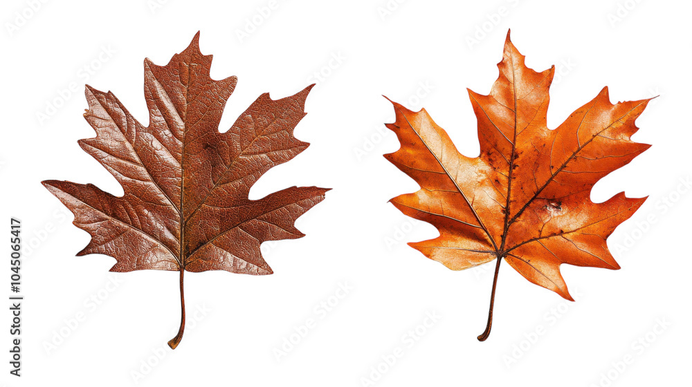 Golden autumn leaves showcasing vibrant colors and unique textures against a white backdrop Golden autumn leaves showcasing vibrant colors and unique textures against a white backdrop