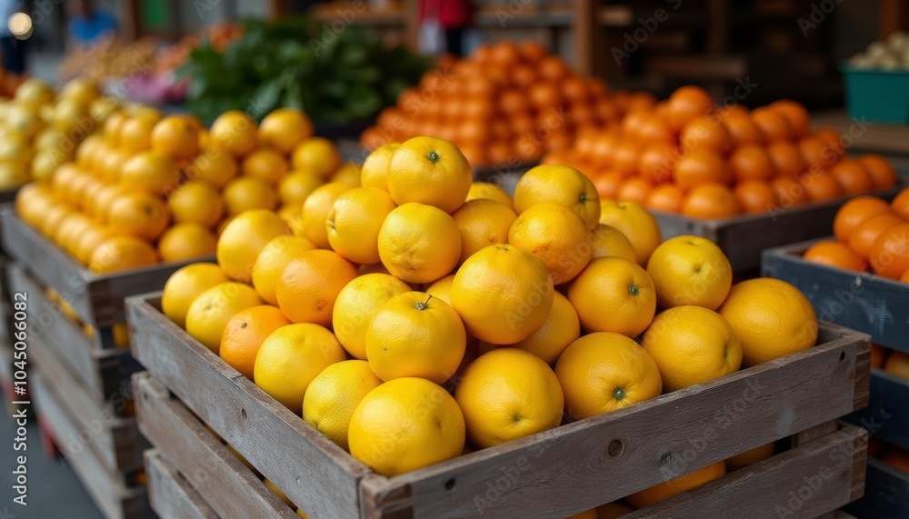 Bright and fresh citrus fruits at market Bright and fresh citrus fruits at market