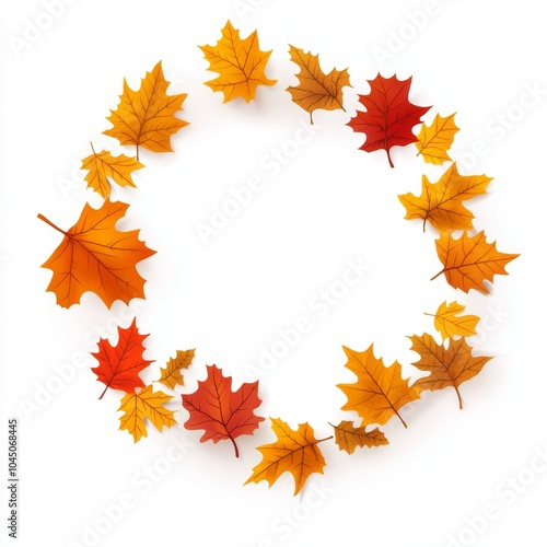 Autumn Leaves Frame - Minimalistic Fall Concept on White Background in Vibrant Tones for Seasonal Design