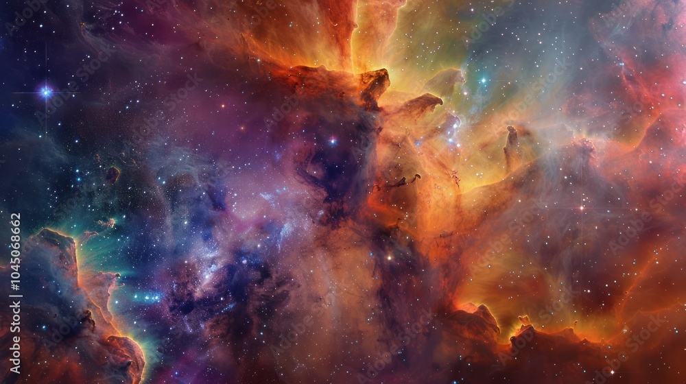 Naklejka premium Cosmic Nebula: A Celestial Symphony of Color and Light