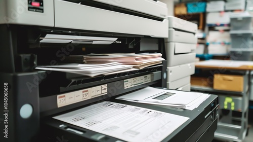 A copier with various paper sizes and types loaded photo