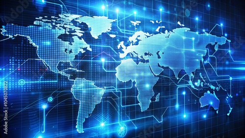 A Digital World Map with Interconnected Lines, Representing Global Communication and Data Flow