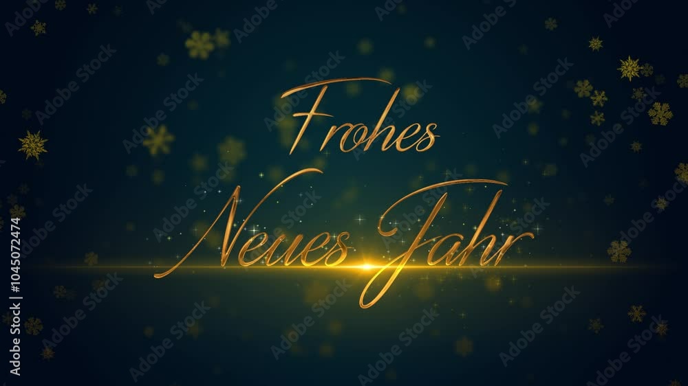 Frohes Neues Jahr - Happy New Year Golden Greetings Text in German Blue Background Frohes Neues Jahr - Happy New Year Golden Greetings Text in German Blue Background