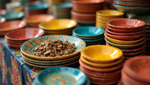  Colorful ceramic bowls stacked on a table