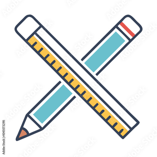 Ruler and Pencil Crossed Icon in Flat Style