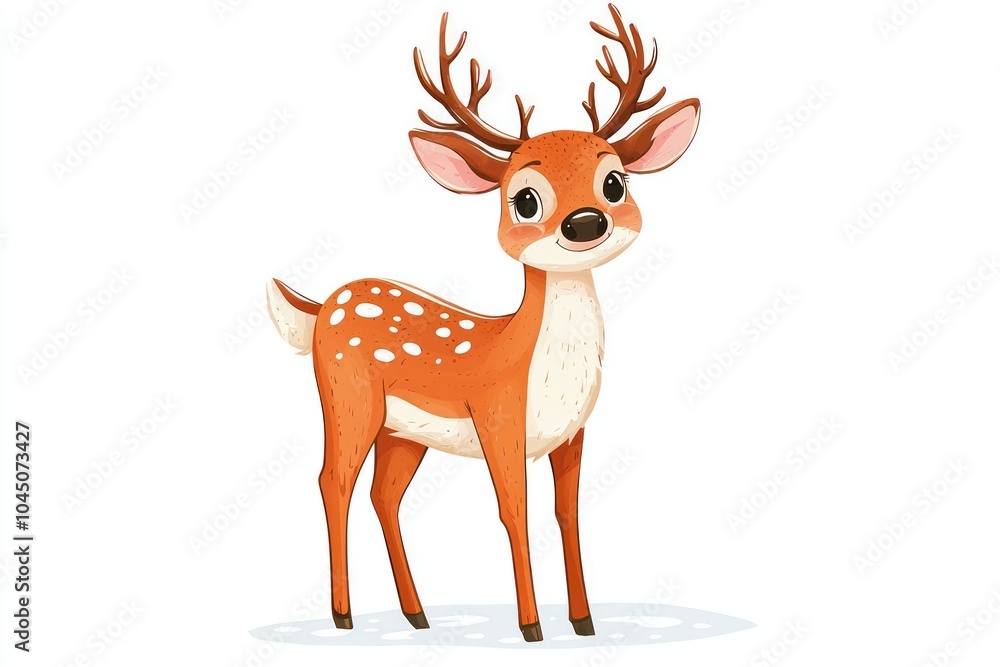 Christmas deer depicted in a cartoon design on a white background. Christmas deer depicted in a cartoon design on a white background.