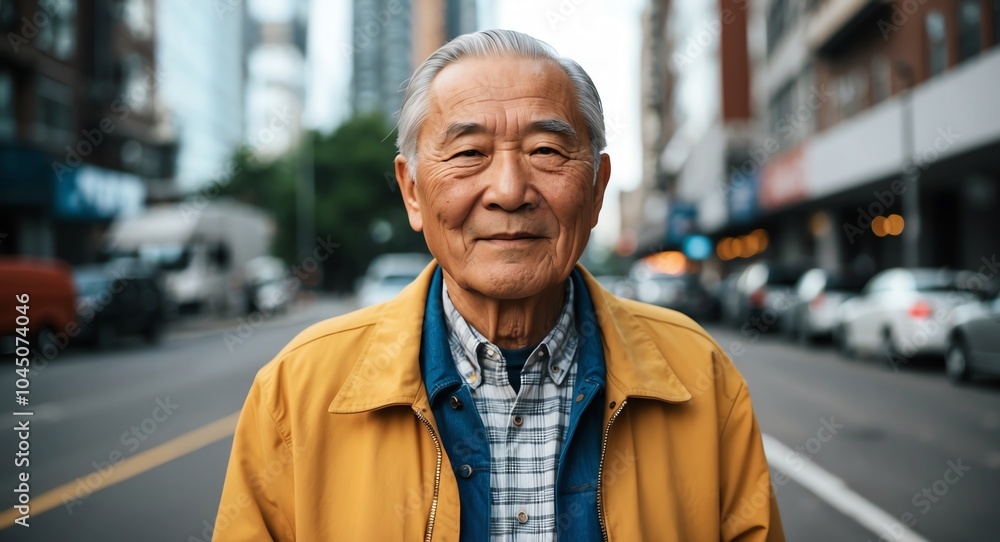 east asian elderly man urban streetwear bright background wearing fashion portrait east asian elderly man urban streetwear bright background wearing fashion portrait