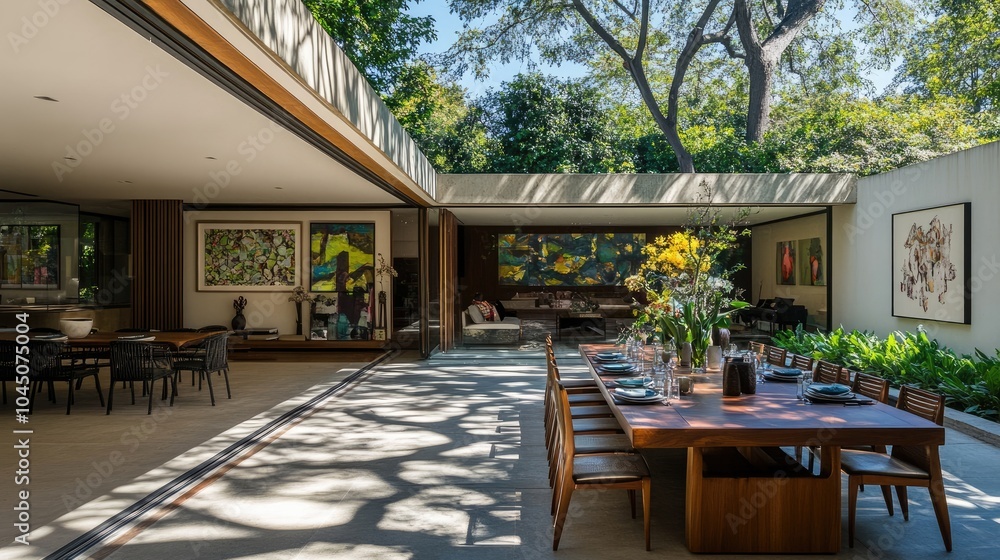 Fototapeta premium Modern Open Space with Stylish Dining Area and Art