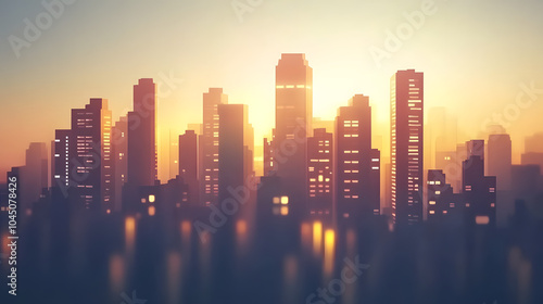 Serene Low Poly City Background Featuring Calming Minimalist Architecture in Twilight Colors