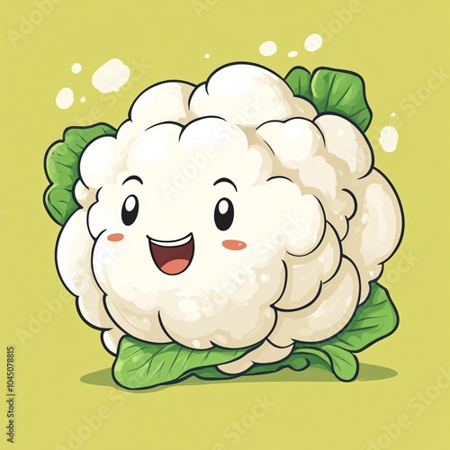 A cartoon cauliflower with a playful face photo