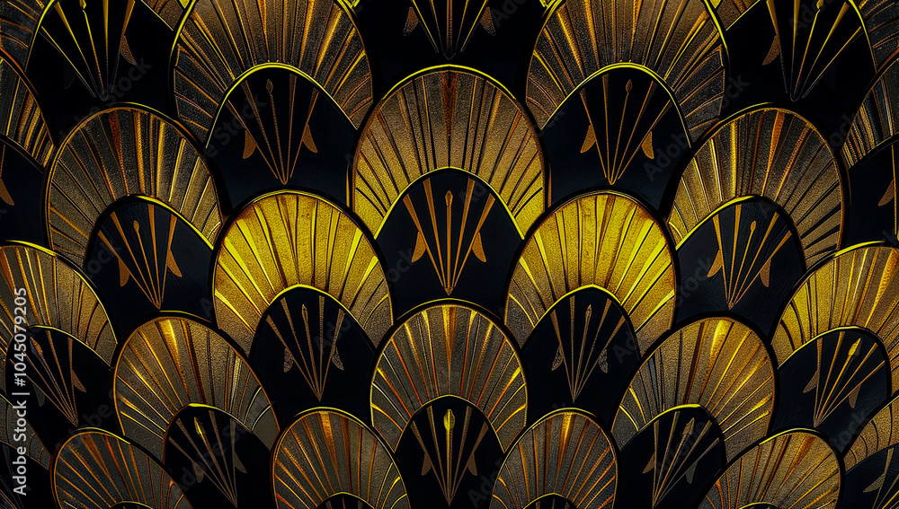 Art deco pattern, gold on black background Art deco pattern, gold on black background