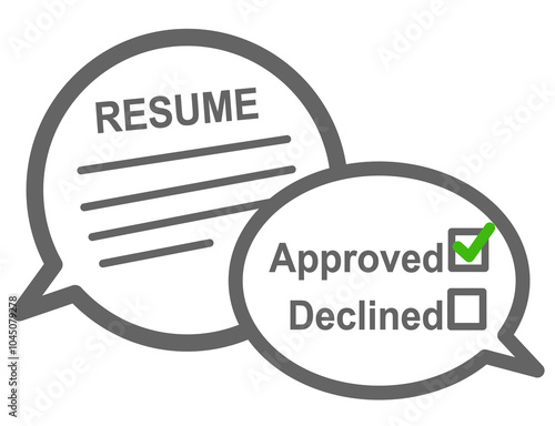 Approved and rejected interview application for job offer. Red checklist for rejected and green for approved stamp vector flat icon illustration.