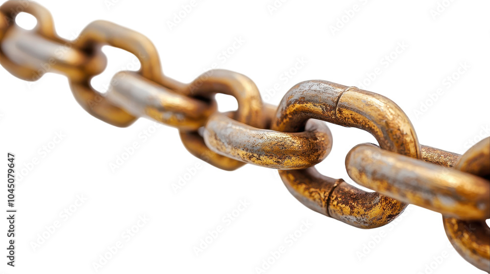 Fototapeta premium Rusty chain links glistening under bright light highlight age and strength in a simple composition