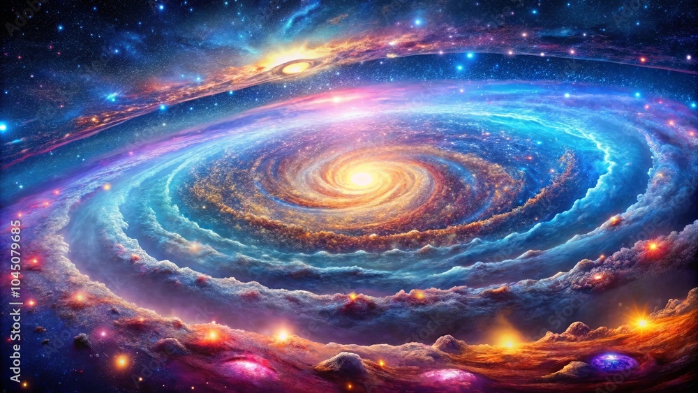 A Celestial Dance of Light and Color, Illuminating the Swirling Arms of a Distant Galaxy A Celestial Dance of Light and Color, Illuminating the Swirling Arms of a Distant Galaxy