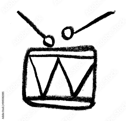 Drums Toy Icon Crayon Chalk Drawing Vector