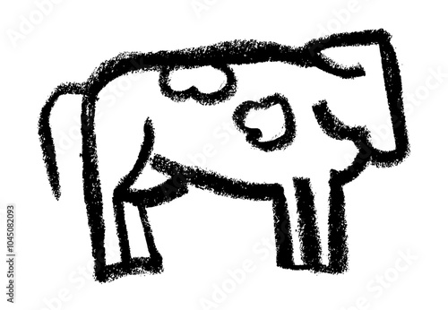 Cow Farm Animal Icon Crayon Chalk Drawing Vector
