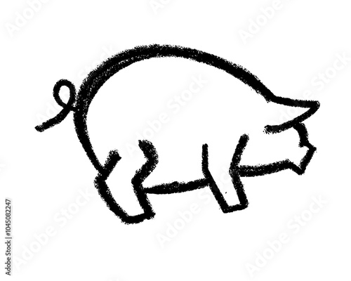 Pig Farm Animal Icon Crayon Chalk Drawing Vector