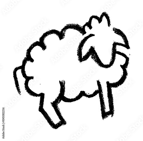 Sheep Farm Animal Icon Crayon Chalk Drawing Vector