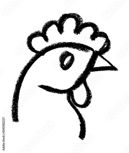 Rooster Head Farm Animal Icon Crayon Chalk Drawing Vector