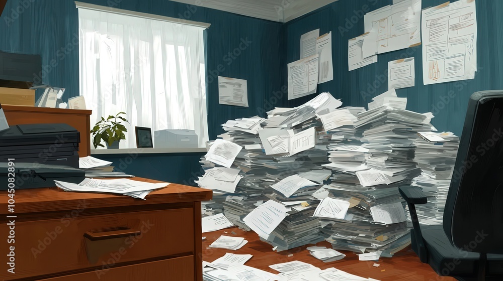 Overwhelmed by Paperwork A Glimpse into the Chaos of Office Life Overwhelmed by Paperwork A Glimpse into the Chaos of Office Life