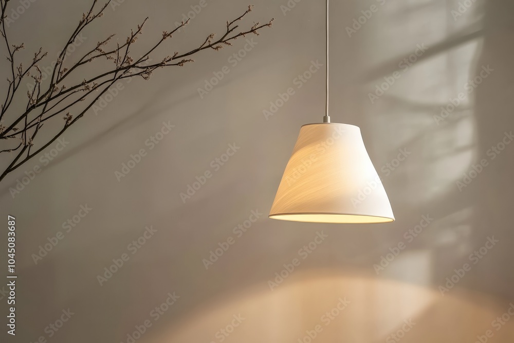 Lampshade. White Lamp Hanging on Cable in Soft Room Background Lampshade. White Lamp Hanging on Cable in Soft Room Background