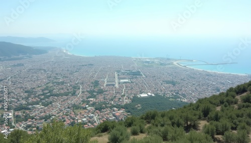  Aerial view of a bustling coastal city