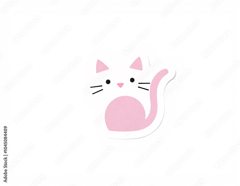 Obraz premium Cute pink heart-shaped cartoon cat with a kitten playing with a mouse, perfect for a pet lover's Valentine's Day card