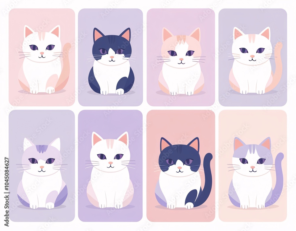 Cute cartoon cat characters set vector illustration for pet design Cute cartoon cat characters set vector illustration for pet design