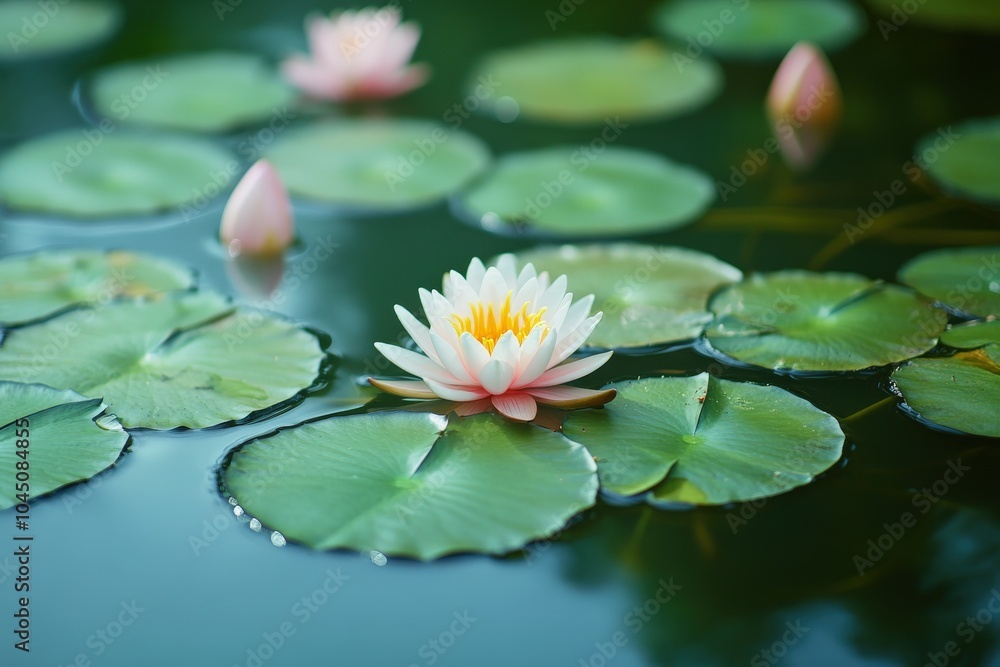 Lily Pad in Missouri Farm Duck Pond. Summer Scene with Lush Green Lily Pads Lily Pad in Missouri Farm Duck Pond. Summer Scene with Lush Green Lily Pads