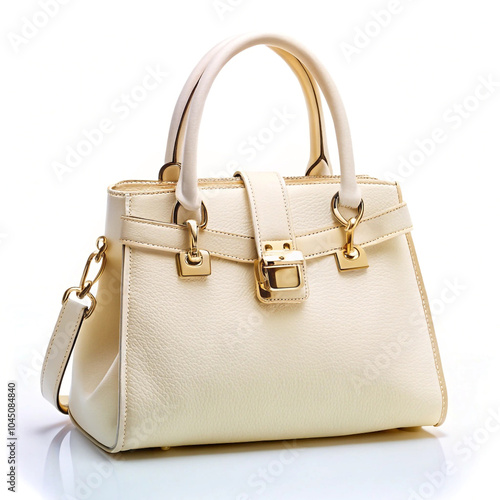 A luxurious white color handbag placed on a plain white background, emphasizing its elegant design and sophisticated appearance.