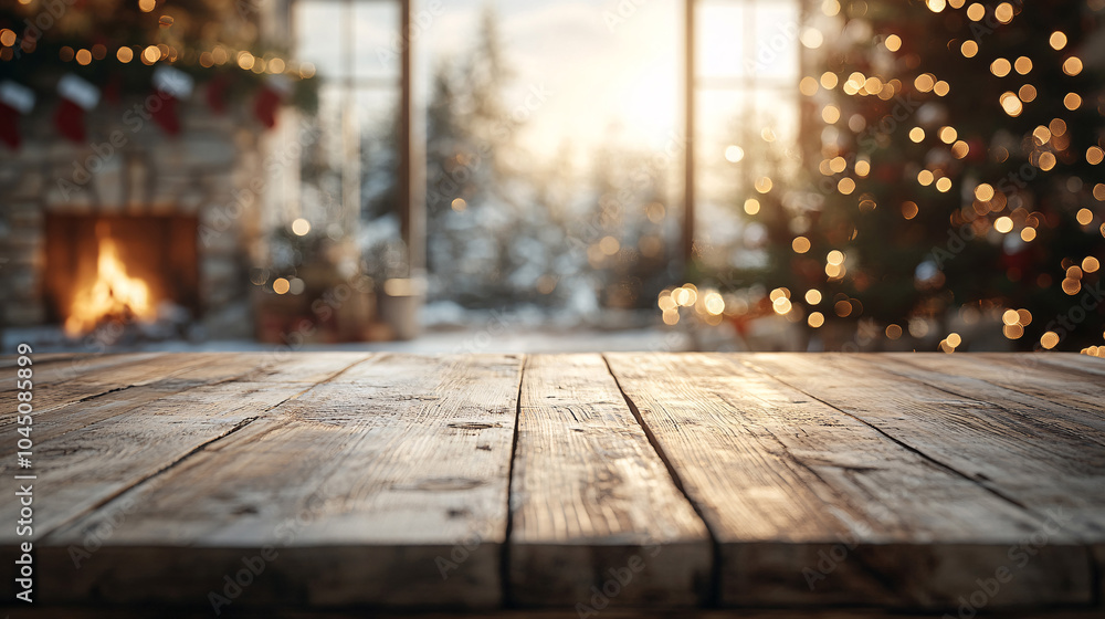 Empty table in front of christmas tree with decorations background. For product display montage
Empty table in front of christmas tree with decorations background. For product display montage