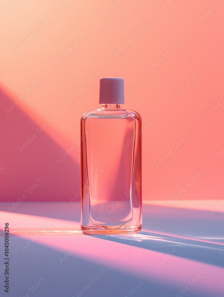 Elegant glass bottle on a pastel gradient background. Elegant glass bottle on a pastel gradient background.