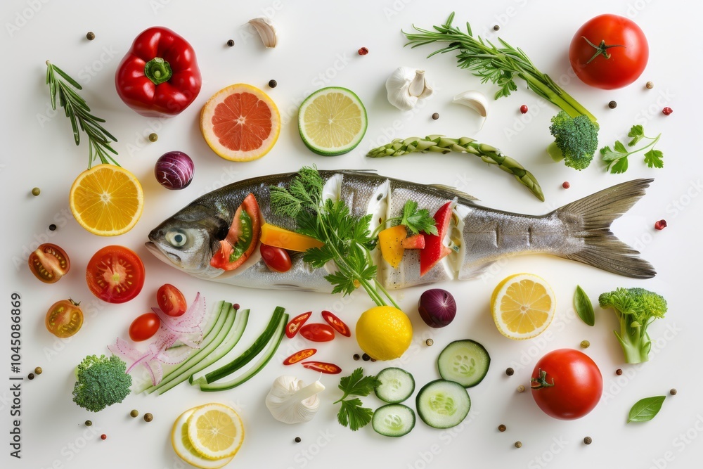 Fresh Fish with Vegetables and Herbs for a Healthy Meal Fresh Fish with Vegetables and Herbs for a Healthy Meal