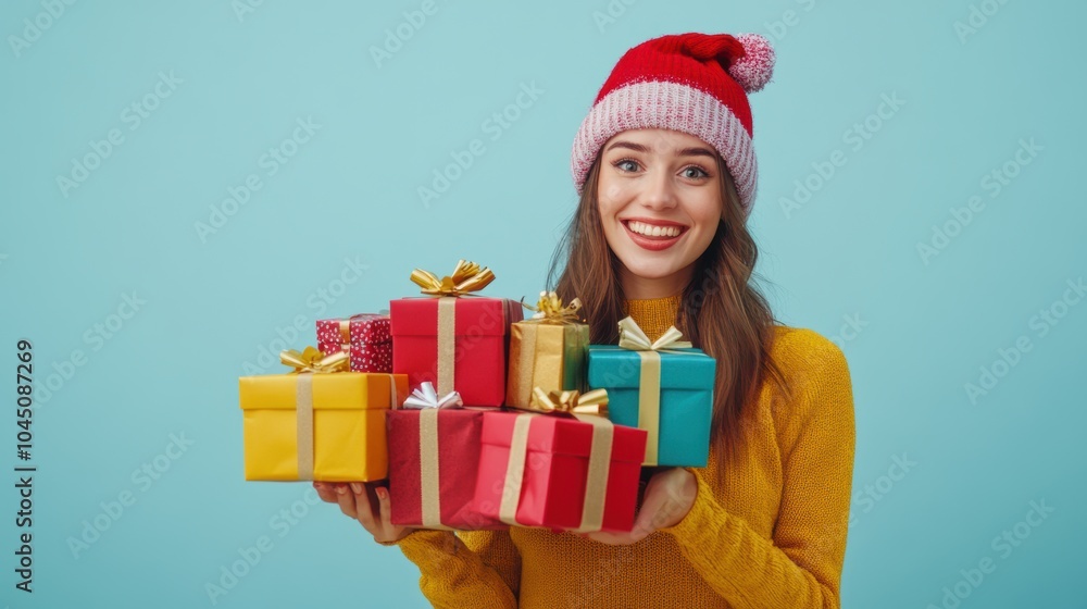 Happy female with gift box in holiday season. Happy female with gift box in holiday season.